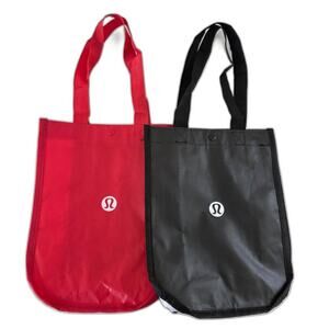 Lululemon Reusable Tote Bags Set of 2 Red and Black Snap Closure